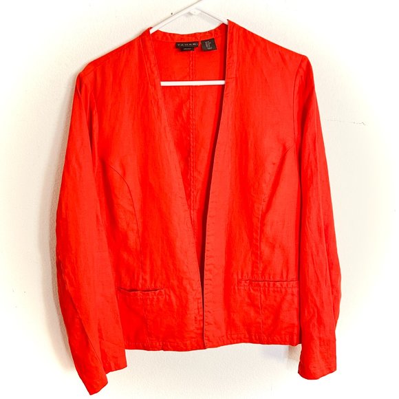 Tahari 100 % Linen Red Open‑Front Blazer M - Picture 1 of 7